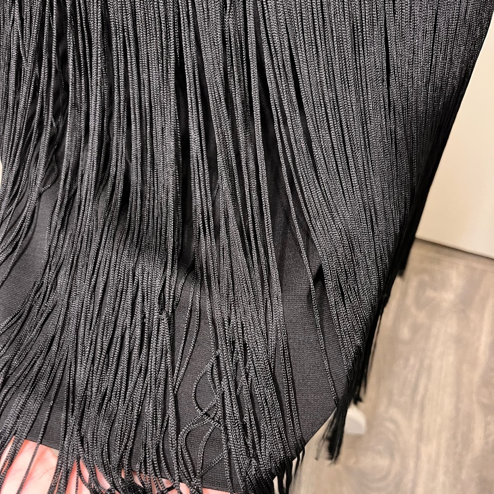 NWT Muse Exclusive Boston Proper Black Fringe Mini Cocktail Dress Size 8 - Picture 4 of 7